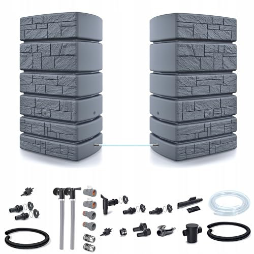 Dikel - Tower Stone - Regentonne - Wassertank - Regenfass - Regenwassertonne mit Zubehör - Regenwassertank - Wassertonne, Wasserfass, Regenwasserspeicher
