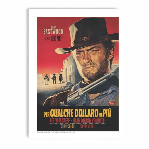 AIMA Clint Eastwood Wandposter, 22 x 30 cm, Schwarz-Weiß, Kino, Vintage, ohne Rahmen – Dekoration für Schlafzimmer, Küche – inklusive Magnet