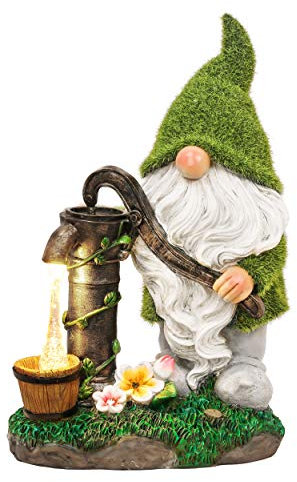 TERESA'S COLLECTIONS 21cm Gartendeko für Draußen,Gartenzwerg lustig Wetterfest Figur,Gartenzwerge für Außen mit LED Solarlaterne aus Kunstharz Grüne Gartendeko Draußen Geschenke für Frauen