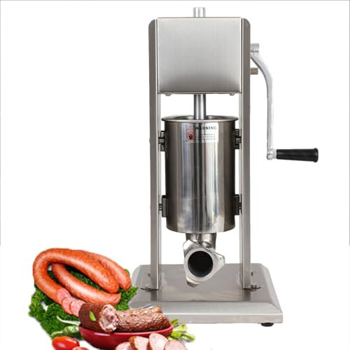 ylpddmm 2L/3L/5L/7L/10L/15L Wurstfüller Wurstfüllmaschine mit Handkurbel, 2 Gang Getriebe, 4 Füllrohre Silber, Vertikale Wurstpresse Handkurbel,3L