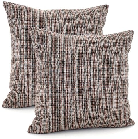 heimtexland ® 2er Set Dekokissen mit Woll-Charakter Tartan kariert Kissen Schotten-Karo Deko Kissenhülle 45x45 cm Doppelpack Typ899 braun