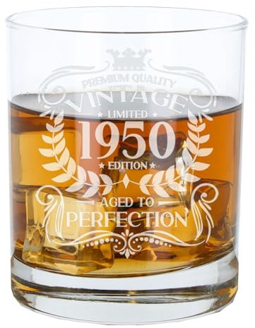 Always Looking Good 75th Birthday Gift for Men Vintage 1950 Aged to Perfection Engraved Whiskey Glass Present for 75 Year Old Etched Whisky Bourbon Scotch Lowball Tumbler Glasses