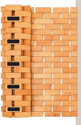 SereneLife Bambusmatte, 40x60cm Badematte Holz, Antirutschmatte Dusche- Schimmelresistent, Bambusteppich Rollbar, für Bad, Spa, Sauna, Küche & Terasse, Badvorleger Schnell trocknend