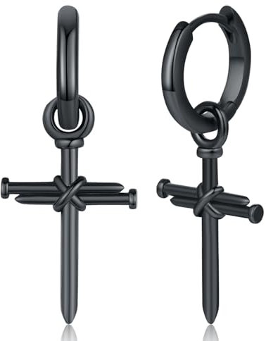 Kreuz Creolen Ohrringe für Herren 925 Sterling Silber Schwarz Creolen Klein Kreuz Hoop Hängend Ohrringe für Männer Frauen