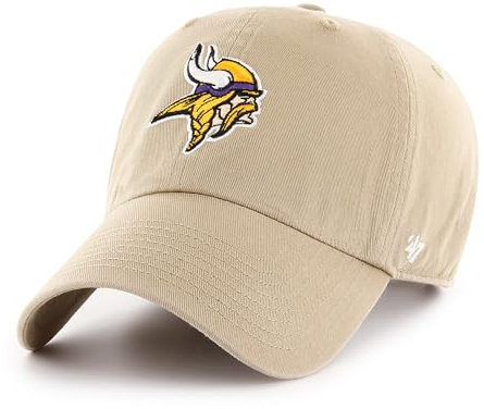 '47 NFL Minnesota Vikings Clean Up Unisex-Baseballkappe, Verstellbarer Riemenverschluss, Einheitsgröße, Team Logo, Farbe Khaki
