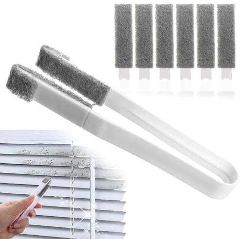 Reinigungsbürste für Fensterjalousien, Reinigungsbürste für Jalousien, Reinigungsbürsten für Kleine Räume, Mit 6 Ersatzköpfen, Fensterladen-Staubwedel für Türschiene, Fensterschiene, Klimaanlagen