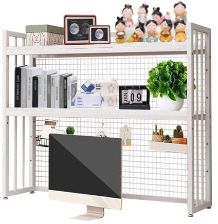 ONFSZCKB Libreria da tavolo per scrivania del Computer - Libreria da tavolo a 2 ripiani per scrivania del Computer, scaffale Organizer da scrivania regolabile, libreria multiuso da banco, per ufficio