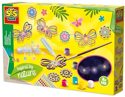 SES Creative 14039 Light String - Inspired by Nature - Creative Craft Kit for Kids Aged 6+ - Decorate 8 Wooden Butterflies and Flowers with 6 Trendy Paint Colors