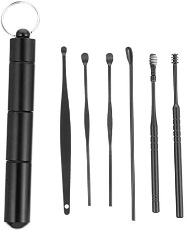 Ipetboom 6 Stück Ohrenschmalz Entfernungsset Aus Edelstahl Schwarz Kompakte Ohrenschmalz Reinigungswerkzeuge Mit Sicherer Anwendung Für Tägliche Und Mobile Ohrenpflege