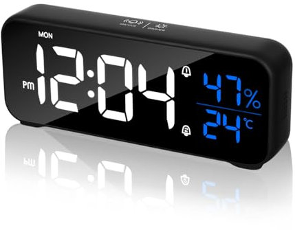 FAOKZE Réveil numérique,Radio reveil LED avec 2 alarmes,5 Luminosité et Volume réglables,Snooze,reveil Matin avec Affichage de la température,Port de Chargement USB,12/24H