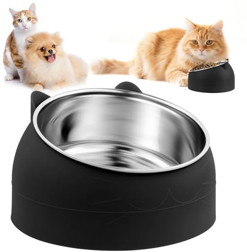 Muyohix Cuenco del Gato de Acero Inoxidable, Comedero Gatos 15° Inclinable Tazón, Tazones para Gatos Antivomitos, Comederos para Perros y Gatos, Bebedero Gatos, Apto para Mascotas pequeñas, 400 ML