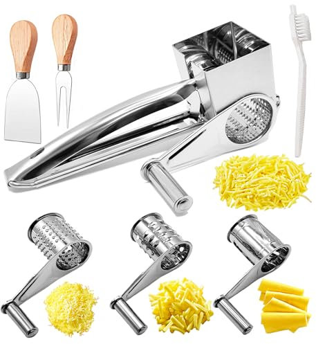Cheese Grater Set, Stainless Steel Parmesan Cheese Grater, Comes with 4 Stainless Steel Planer Barrels for Cheese, Nuts, Chocolate and More, with Cheese Knife Set and Cleaning Brush