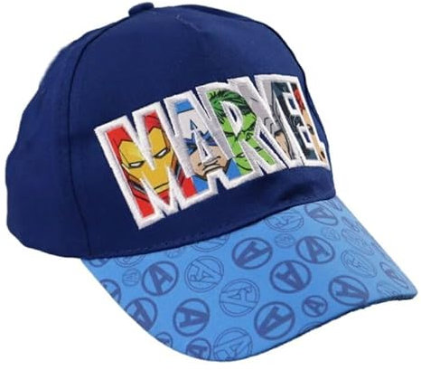 E plus M Avengers Basecap für Kinder – Blau mit 3D-Sticklogo – Größen 52–54 cm – Sonnenschutz Cap aus Baumwolle – Helden-Look für Fans von Iron Man, Hulk & Co., Bekleidungsgröße: 54