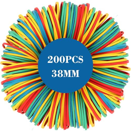 200Pcs Elastic Rubber Bands，38 mm Colored Bands Heavy Duty Strong Elastic Bands School Home Office Supplies Elastic Bands for Tie Hair Pens Paper Crafts Supplies