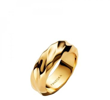 Pandora Gewellter Breiter Band-Ring aus 14 Karat Vergoldung, aus der Essence Kollektion, Gr. 58, 163886C00-58