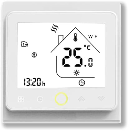 MelkiSmart Wi-Fi Termostato - Serie 002 Termostato con Pantalla Táctil Programable Adecuado para calefacción de Dos/Cuatro Tubos/Caldera Compatible con Alexa,Google Home,IFTTT