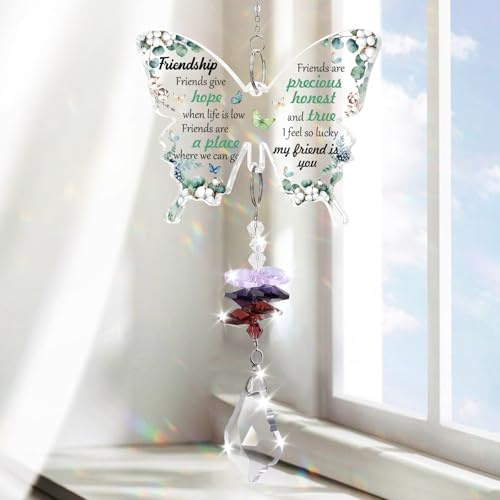 PRSTENLY Friendship Gifts for Women, Best Friend Christmas Birthday Gifts for Women, Beautiful Butterfly Crystal Suncatcher for Best Friend, Christmas Anniversary Presents for Window Home Garden Decor