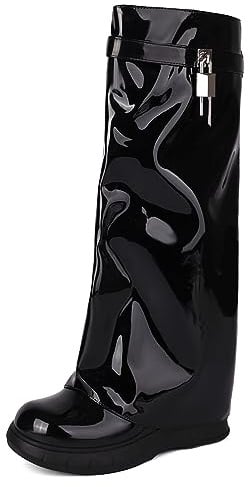 Ceciloroda Fold Over Stiefel Heels Dressy Kniestiefel