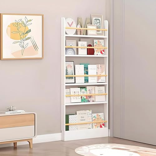 MoubhjdOak DVD Storage Cabinet, 3/4/5 Tier Solid Wooden DVD Rack, Holds 120 DVDs or CD, Media CD Shelf Unit, Light Oak Furniture for Living Room or Hallway for Bedroom,Living Room（60x10x145cm+wood）