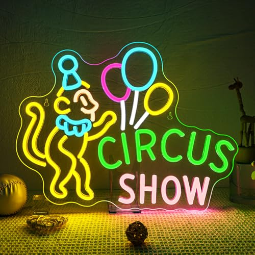 SIGNSHIP Circus Show Neon Schild Affe Led Schild Dimmbar Zirkusvorstellung Led Schriftzug Ballon Leuchtschilder Wand Decor für Zirkusvorstellungen,Kinderzimmer,Spielzimmer,Vergnügungsparks,Geschenke
