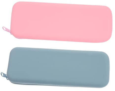 HAMPPLIES 2 pcs Silicone Makeup Brush Case Portable Cosmetic Organizer Pouch Rectangle Travel Storage Bag for Women Easy Clean Makeup Brush Holder Blue