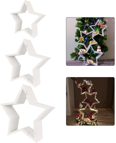 Filteilect Wooden Star Decorative Ornaments for Christmas Home Decor in 3 Sizes Large Medium Small Natural White Wood Craft