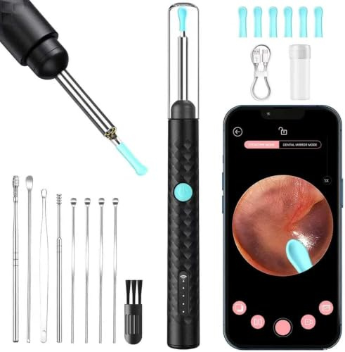 Ear Wax Removal Kit Wireless Otoscope with 1920P HD Camera and 6 PCS Ear Spoon 3.5mm Smart Visual Ear Cleaner Tool with Soft Tips App Support Safe for Adults and Children