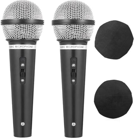 Moxychrony 2 Pack Fake Microphone with 2 Mic Covers, Microphone for Adult | Microphones for Singing, Pretend Play, Karaoke Parties, Birthday Party Supplies, Stage Performances