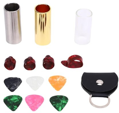 SEAFRONT Gitarren-Slide-Pick-Set, 3 Slides, 4 Finger-Picks, 6 Gitarren-Plektren mit Slide-Halter und Aufbewahrungstasche für Bassgitarre, Banjo, Ukulele, Saiteninstrumente