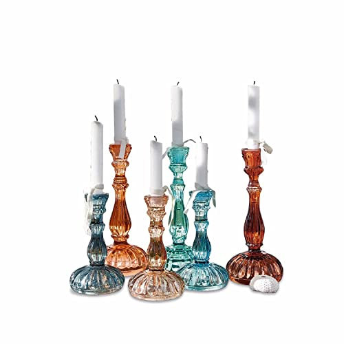 Loberon Kerzenständer 6er Set Indre, nostalgische Form, sechs Farbtöne und Zwei Größen, fröhlicher Farbakzent, für Stabkerzen, Kerzenhalter, Kerzenleuchter, Glas, bunt