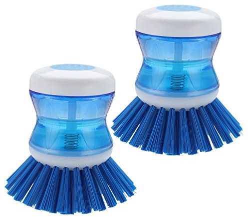 Dish Brush with Soap Dispenser, Stiff Bristles Dish Scrubber for Pots, Pans & Sink Cleaning, 2 Pack