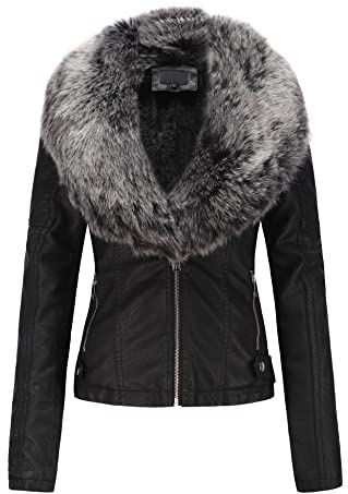 Geschallino Manteau en Similicuir pour Femme Manteau D'hiver Tendance à Capuche Veste Chaude Doublée en Polaire avec Ceinture