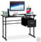 Relaxdays, noir Bureau moderne avec plaque de verre, tiroir latéral, pour chambre d’ado,HlP 75 x 110 55 cm, MDF, métal, 75 x 110 x 55 cm