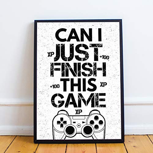 RED OCEAN Gaming Print Framed For Boys Bedroom Man Cave Sign Gamer Gift (A4 Print with Black Frame - Finish The Game White PS)