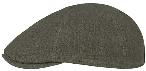 Lipodo Leinen Flatcap Herren - Sommermütze mit Stretchband an Rückseite - Mütze in Beige und Dunkel-Blau - Schirmmütze Frühling/Sommer - Atmungsaktive Schiebermütze Oliv M (57-58 cm)