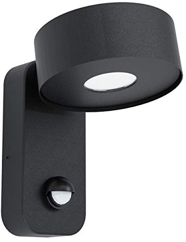 EGLO LED Außen Wandlampe Palosco, 1 flammige Außenleuchte mit Bewegungsmelder und Licht-Sensor, Wandleuchte aus verzinktem Stahl in Schwarz und Kunststoff in Transparent, LED Außenlampe warmweiß, IP44