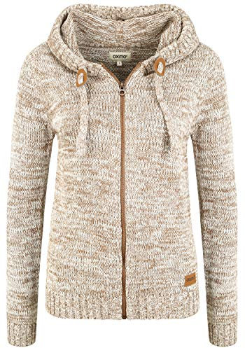 OXMO OXPhiladelphia Damen Strickjacke Grobstrick Cardigan mit Kapuze Reißverschluss 100% Baumwolle Regular fit, Größe:L, Farbe:Dune (795409)