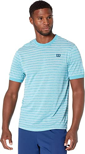 Wilson Herren Kurzarmshirt, STRIPE CREW, Polyester, Blau (Barr Reef) / Weiß, Größe XL, WRA789201XL