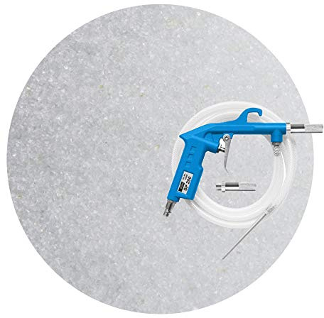 Schicker Mineral Sandstrahlset Glasgranulat Strahlmittel 0,3-0,6 mm 25 kg | Sandstrahlpistole, Mehrwegstrahlmittel aus Mineralglas zur chemisch neutralen Oberflächenbehandlung, Strahlmittelset