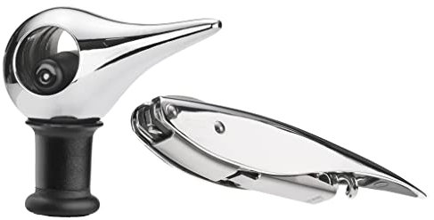 Zone Denmark Rocks Korkenzieher und Weinverschluss, Set aus Flaschenöffner/Weinöffner und Flaschenverschluss, Praktisch und Elegant, Metall/Silikon