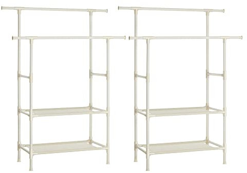 SONGMICS Portant à Vêtements Double Barre, Lot de 2, Portemanteau, Penderie, Organisateur, en Métal, avec Étagère de Rangement à 2 Niveaux, Charge 70 kg, Montage Facile, Blanc RDR002W02