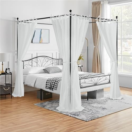 KGORGE Voilages à baldaquin pour Grand lit/très Grand lit/jumeau/lit Double, 8 Panneaux pour lit de Filles, garçons, Adultes, décoration de Chambre à Coucher (Blanc, 114,3 cm de Large x 243,8 cm de