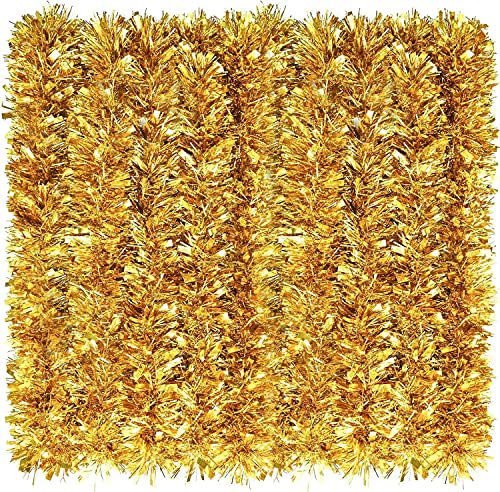 KAHEIGN 8m Weihnachten Lametta Girlande Gold - Weihnachtsgirlande Glitzer Metallic Weihnachtsbaum Deko Tannengirlande für Weihnachtdeko