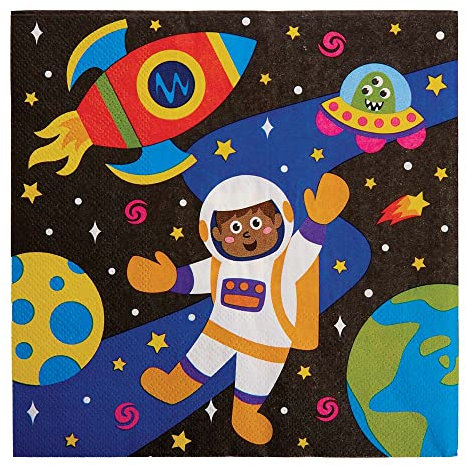 Baker Ross FX319 Weltall Servietten-20 Stück, Bedruckte Papierservietten für den Kindergeburtstag