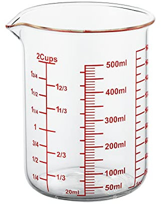 Vaso medidor de vidrio de borosilicato alto, boquilla en forma de V, vaso medidor de vidrio para cocina o restaurante, fácil de leer, 500 ml (16 onzas, 2 tazas)