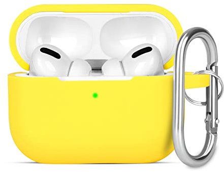 KOKOKA Silikon Hülle Kompatibel mit AirPods Pro 2 Schutzhülle, Stoßfeste Weiche Dünne Case für Airpods Pro 2 (2022 Released) Case Mit Karabiner, Front-LED Sichtbar, Gelb