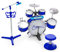 COSTWAY Kids Drum Kit with Stool, 8-Keys Keyboard, Microphone and 2 Drumsticks, Jazz Drum Play Set, Musical Instruments Toy for 3 Years + Boys Girls (Blue)