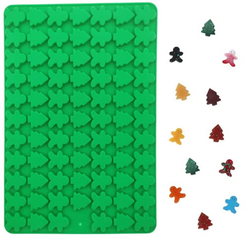 PTaizjjz Christmas Silicone Mould,76-Cavity Mini Xmas Tree & Gingerbread Candy Chocolate Mould Mini Gummy Mold for Baking,Cookies,Pudding,Jelly,Dog Treat, Green, (C1)