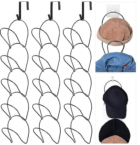 MIVIDE 15 Stück Cap Halter, Hutständer Schwarz Metall, Hängende Cap Aufbewahrung für Hüte, Schals, Perücken, Handtaschen (mit 6 Haken)