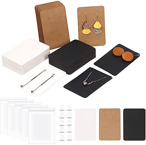 Swpeet 550Pcs 3 Farben Ohrring Display Karten Assorment Kit, 3,5x2,4 Quadrat Kraftpapier weiß schwarz Ohrring Halter Karten mit Ohrring zurück